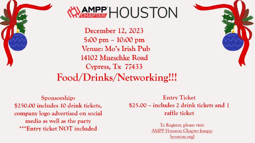 Save-The-Date: AMPP Houston Chapter’s 2023 Christmas Party December 12, 2023 – Houston