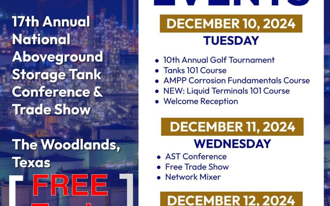 FREE Passes For NISTM (Expo Hall) 17th Annual National Aboveground Storage Tank Conference & Trade Show from December 10-12, 2024 – Houston