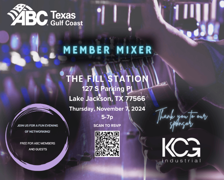 Register Now for the ABC Texas Gulf Coast Mixer Nov 7, 2024 – Angleton, TX