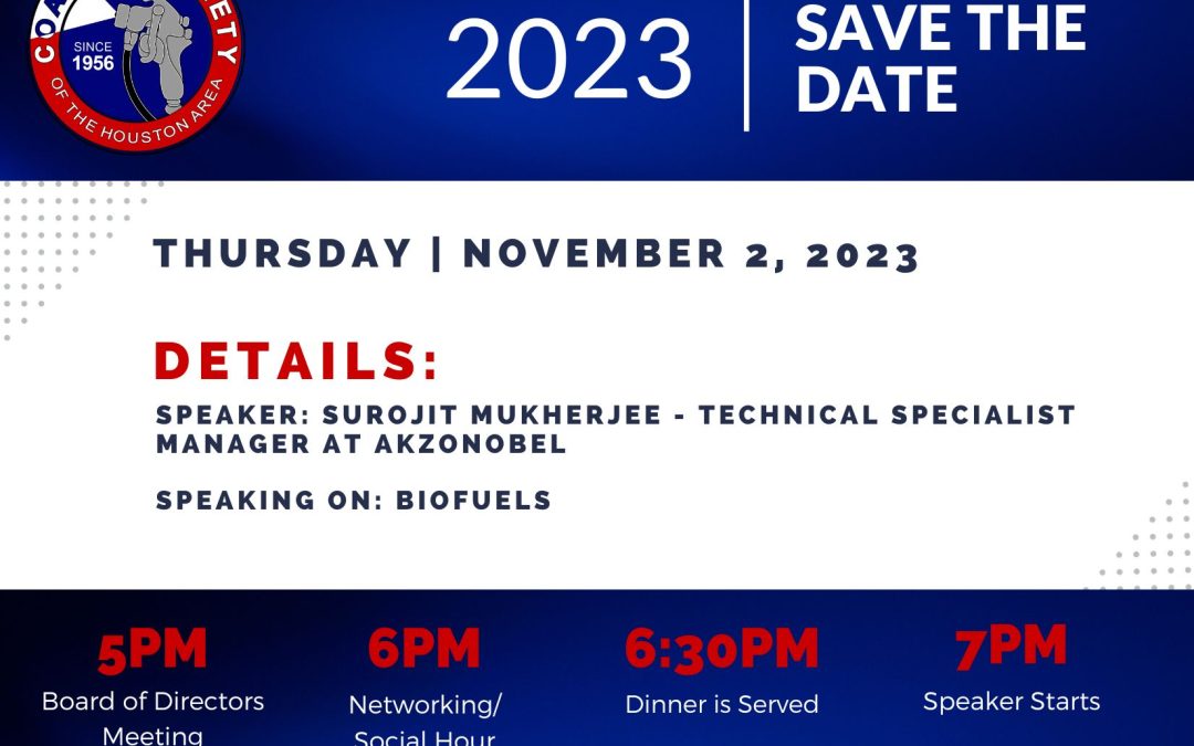 Register Now for the Houston Coating Society Monthly Meeting November 2, 2023 – Pasadena, TX
