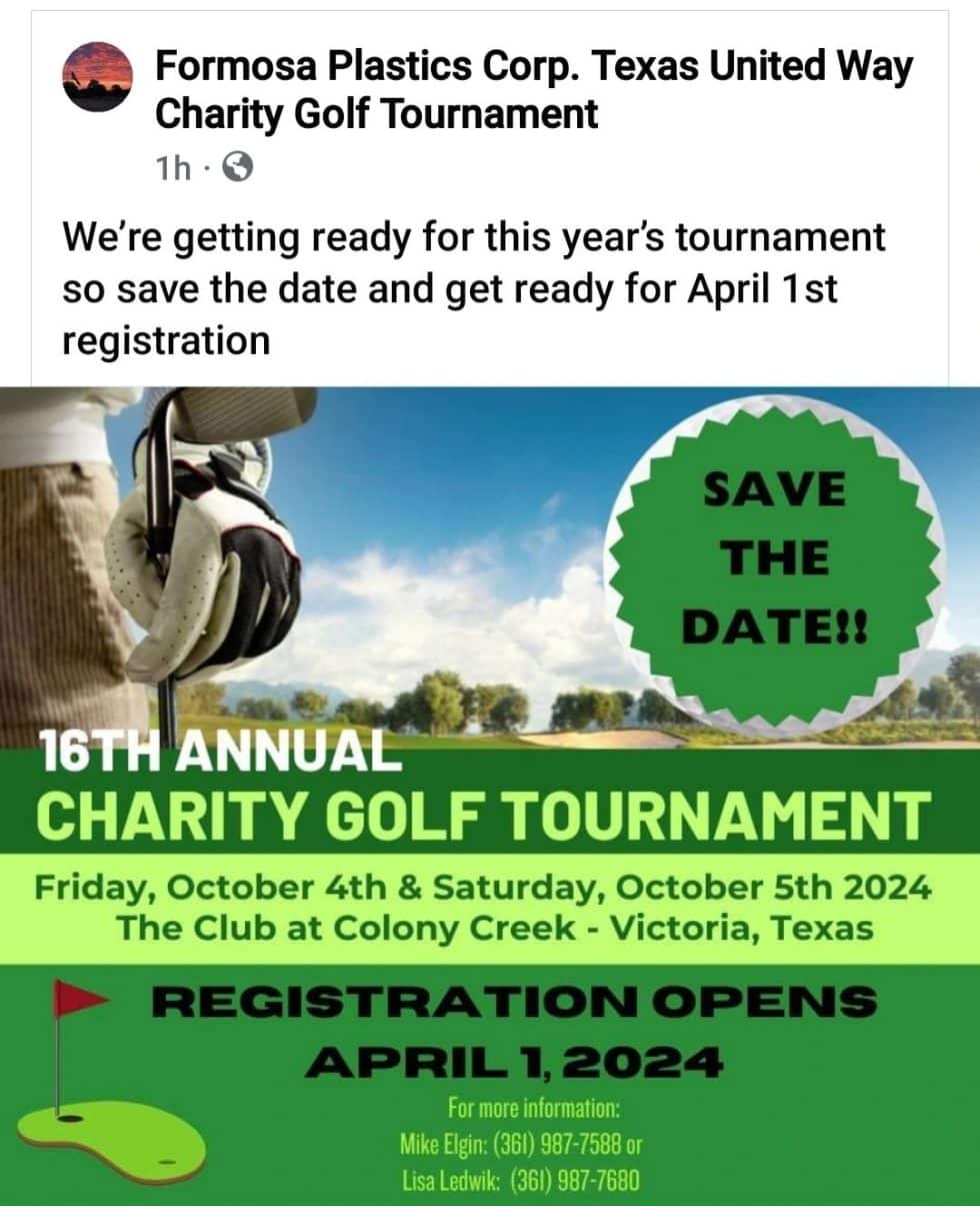 SaveTheDate Formosa Plastics Corp Texas United Way Charity Golf