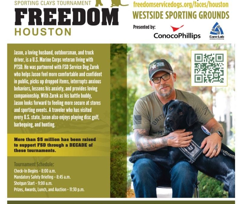 Register Now for the Freedom Service Dogs 3rd Annual Faces of Freedom Sporting Clays Tournament – Nov 6, 2026 – Houston, TX