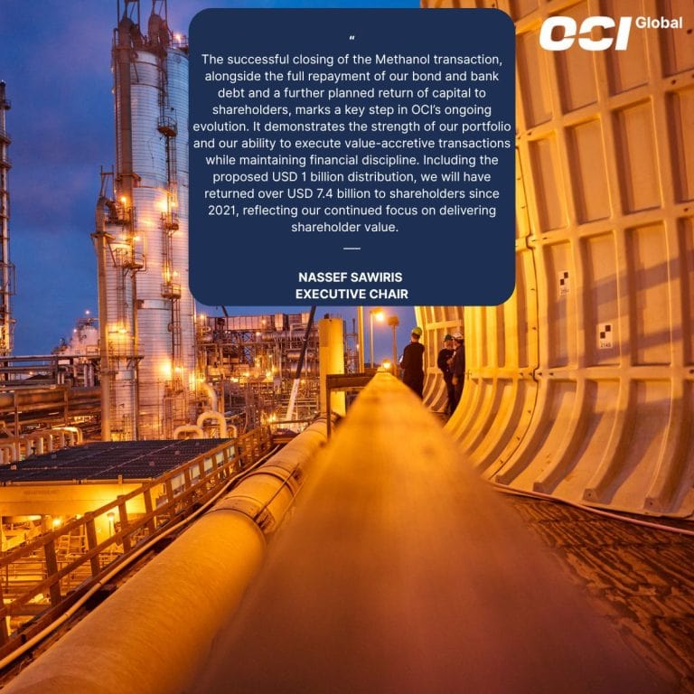 OCI Global Completes Sale of OCI Methanol to Methanex Corporation