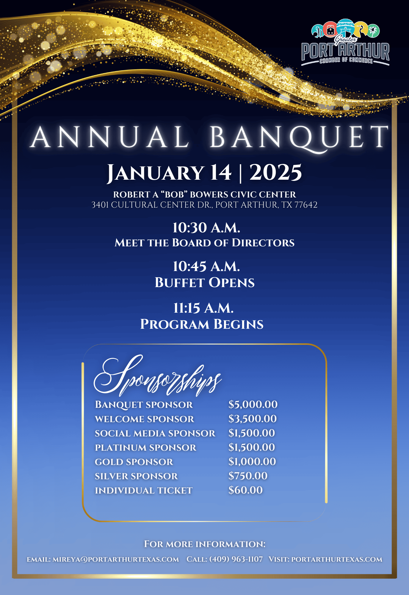 Register Now for the Port Arthur Chamber of Commerce Annual Banquet (January 14, 2025 - Port Arthur, TX