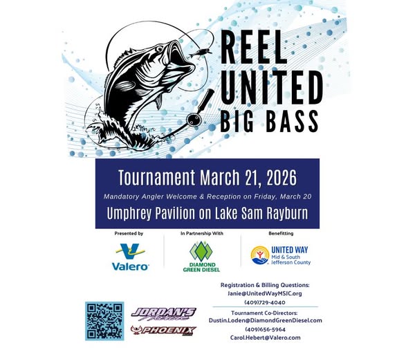 Register Now for the Valero’s Reel United Big Bass Tournament 2026 – March 20 – March 21, 2026 – Brookeland, TX