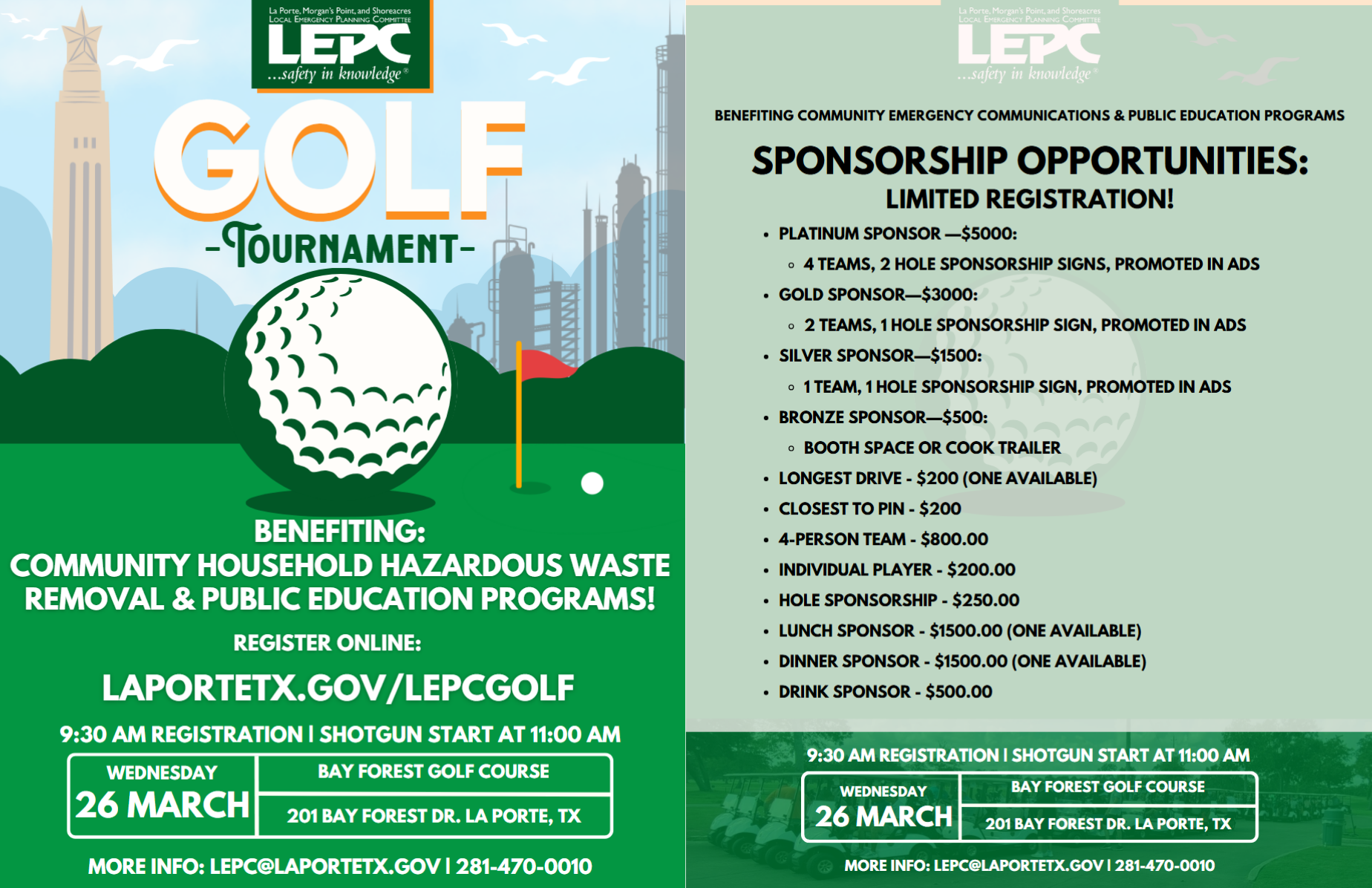 Register Now for the Emergency Management Annual LEPC Golf Tournament | March 26 | La Porte, Tx